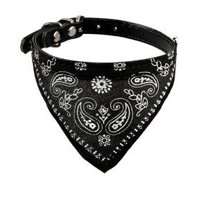 Pet Dog Cat Neck Scarf Bandana Leash Leather Neckerchief Adjustable Belt - Black
